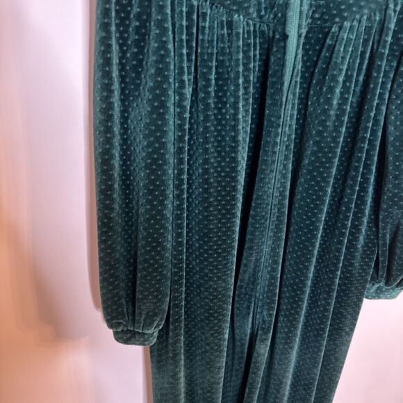 Styled By Say~Lu Vtg Green Velour Robe Long Zip Up Pleat Pintuck Nightgown Med - Picture 3 of 6